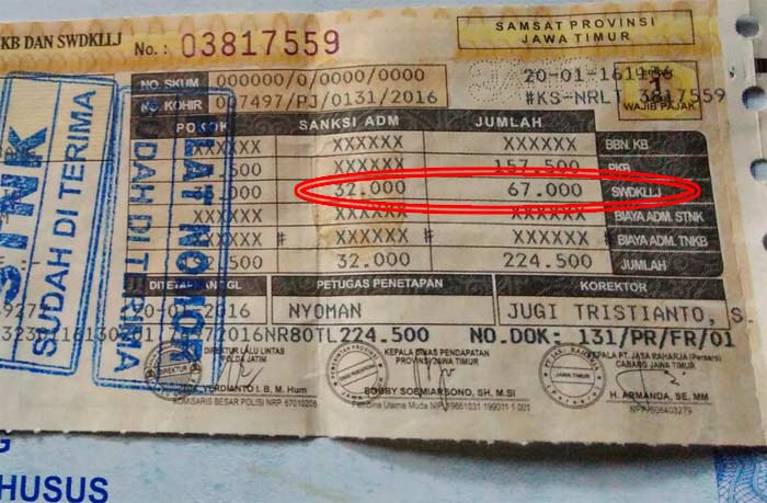 Notice pajak kendaraan bermotor