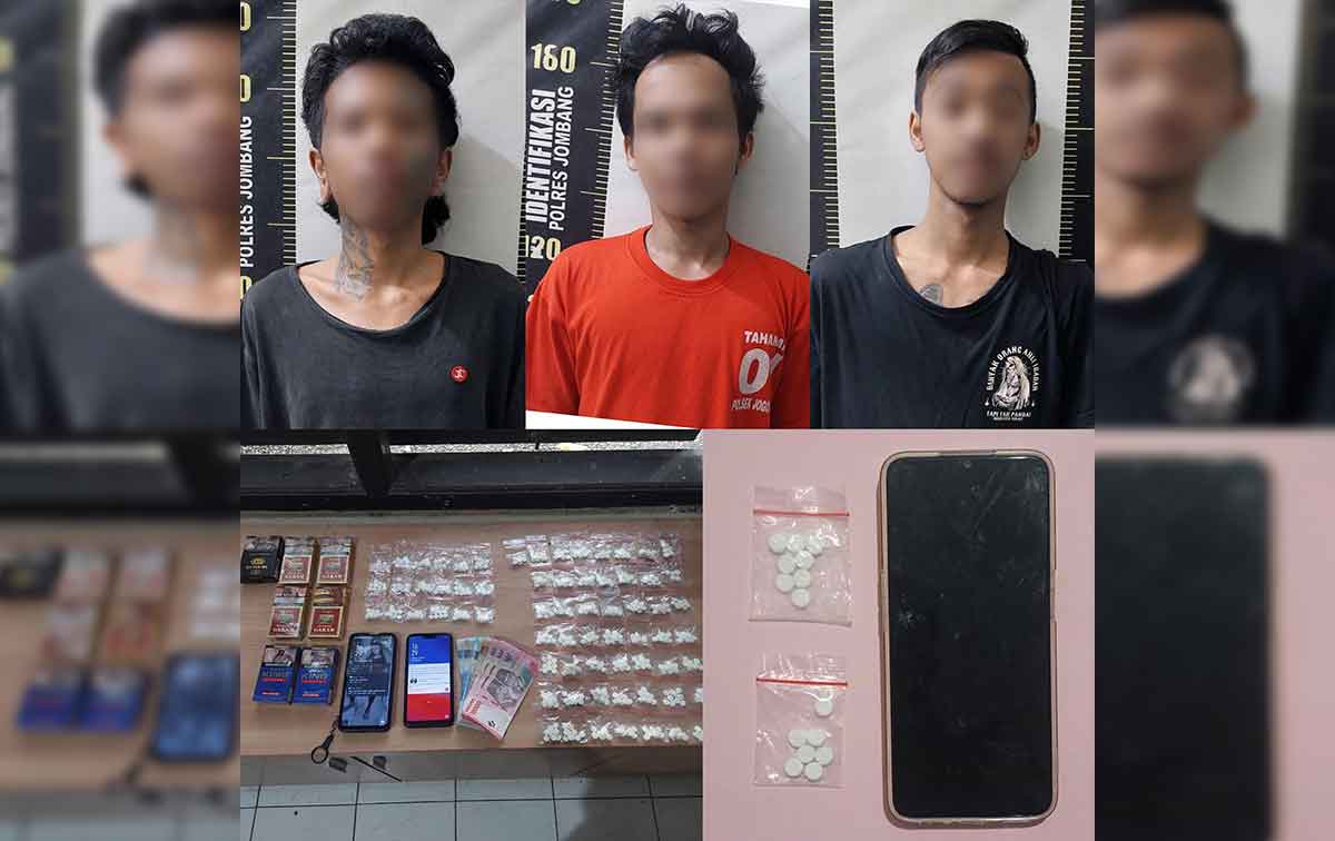 Tersangka beserta barang bukti yang diamankan petugas dari Unit Reskrim Polsek Jogoroto.