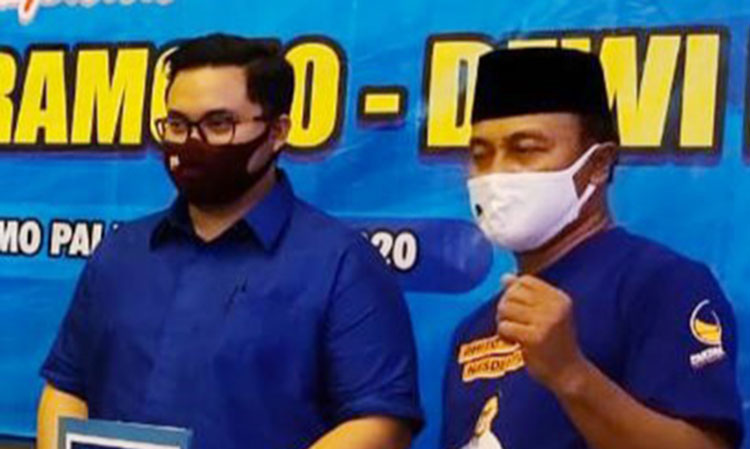 Lutfi Mahmudiono, Ketua DPD Partai Nasdem Kabupaten Kediri (kanan) dan Calon Bupati Kediri yang diusungnya, Hanindhito Himawan Pramono. (foto: ist).