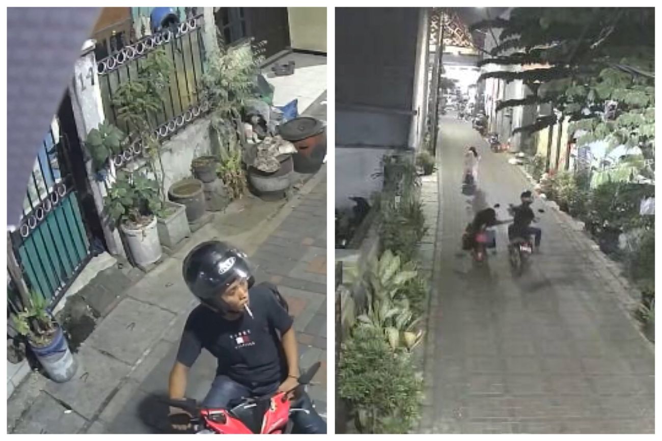 Tangkapan layar CCTV saat pelaku berkasi menjambret HP milik bocah di Kedinding Lor