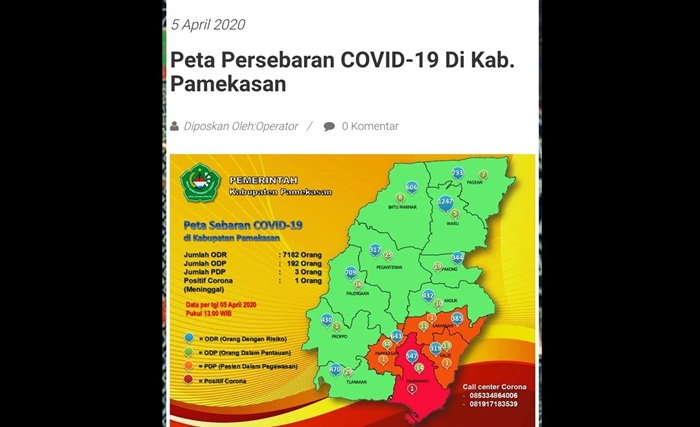 Data penyebaran Covid-19 per tanggal 5 April 2020 di Kabupaten Pamekasan.