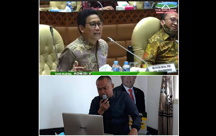 H. Abdul Halim Iskandar (Menteri Desa, Pembangunan Daerah Tertinggal dan Transmigrasi), dan H. Syafiuddin (Anggota Komisi V DPR RI) saat RDP secara fisik dan virtual, Kamis (25/6/2020).