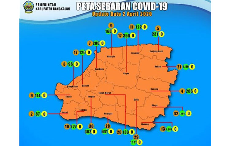 Peta Sebaran Covid-19 di Kabupaten Bangkalan per tanggal 2 April 2020