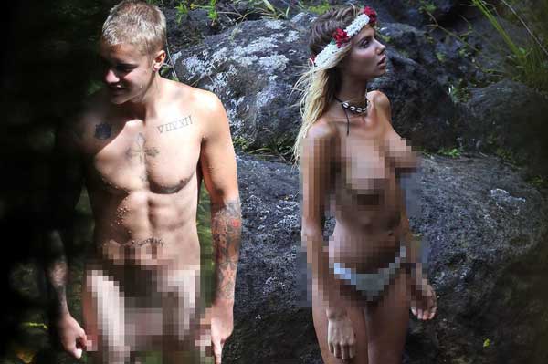 Justin Bieber dan Sahara Ray, bereka berdua nudis..... foto: repro mirror.co.uk