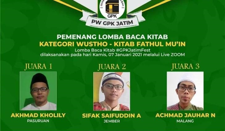 Pengumuman pemenang lomba baca kitab kuning yang digelar GPK.