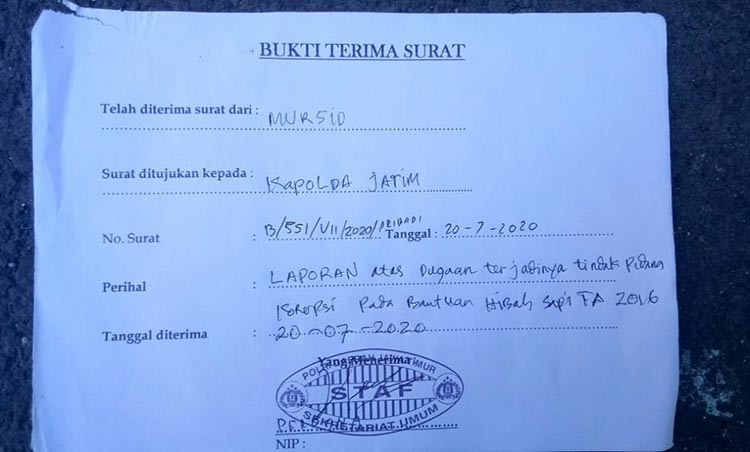 Diduga Korupsi Dana Hibah Sapi, Pemuda Desa Tarogan Laporkan Poktan Surya Jaya ke Polda Jatim