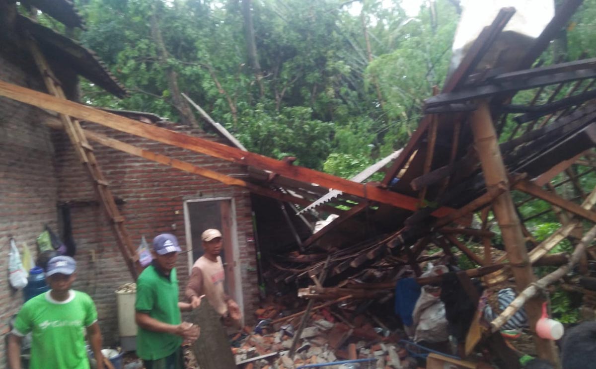Salah satu rumah warga yang rusak tertimpa pohon tumbang akibat hujan deras disertai angin kencang. Foto: Ist.