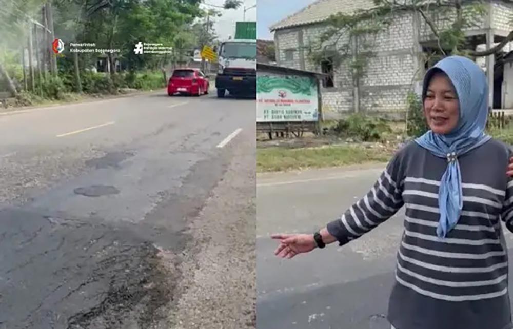 Wakil Bupati Bojonegoro, Nurul Azizah, saat melakukan sidak di jalur nasional poros Bojonegoro-Babat yang dikeluhkan warga lantaran banyak lubang.