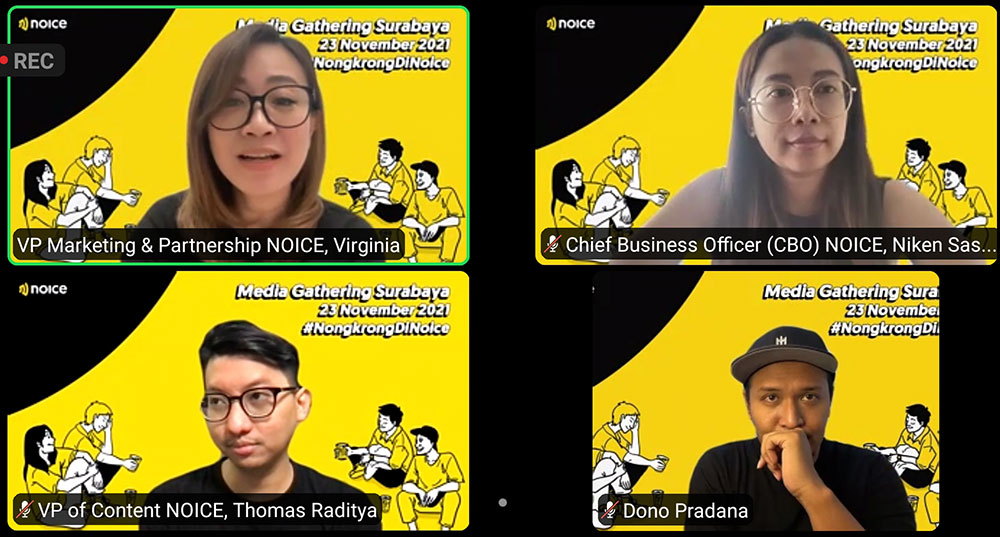 Tangkapan layar saat kegiatan virtual NOICE bersama konten kreator dari Surabaya.
