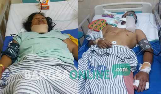 Korban Eni Yuliati (45), dan Agus saat dirawat. foto: arif kurniawan/ BANGSAONLINE