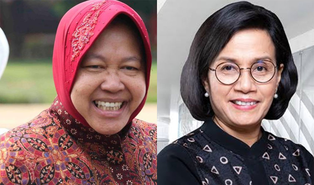 Kolase Foto Menteri Sosial, Tri Rismaharini, dan Menteri Keuangan, Sri Mulyani.