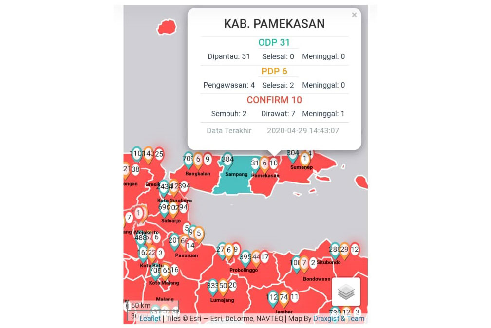 Data sebaran Covid-19 yang dirilis Provinsi Jatim, Rabu (28/04/20). 