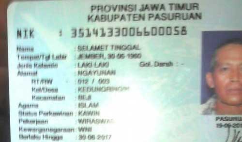 KTP atas nama Selamet Tinggal