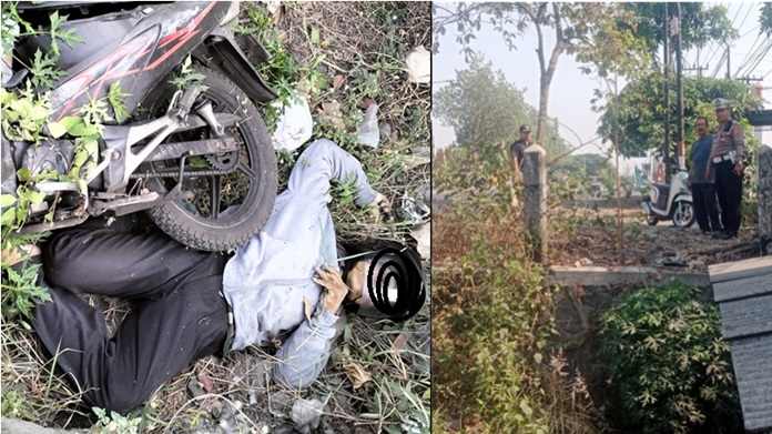 Kondisi korban yang belum diecakuasi saat mengalami kecelakaan dan polisi yang melakukan olah TKP.