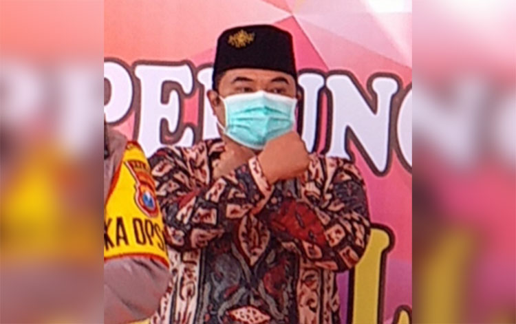 Mohammad Fahad, Ketua DPRD Bangkalan saat menghadiri launching Aplikasi Anti di Mapolres Bangkalan, Selasa (23/6/2020).