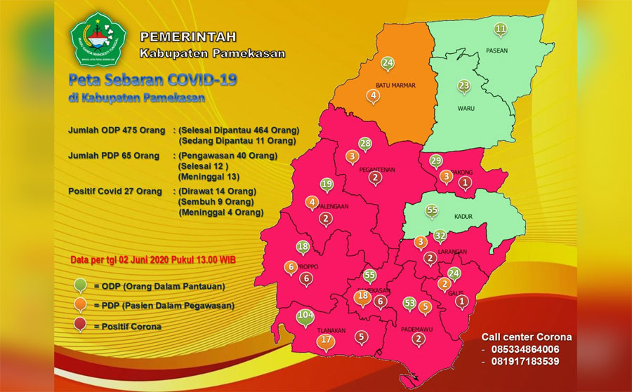 Peta sebaran Covid-19 di Pamekasan. 
