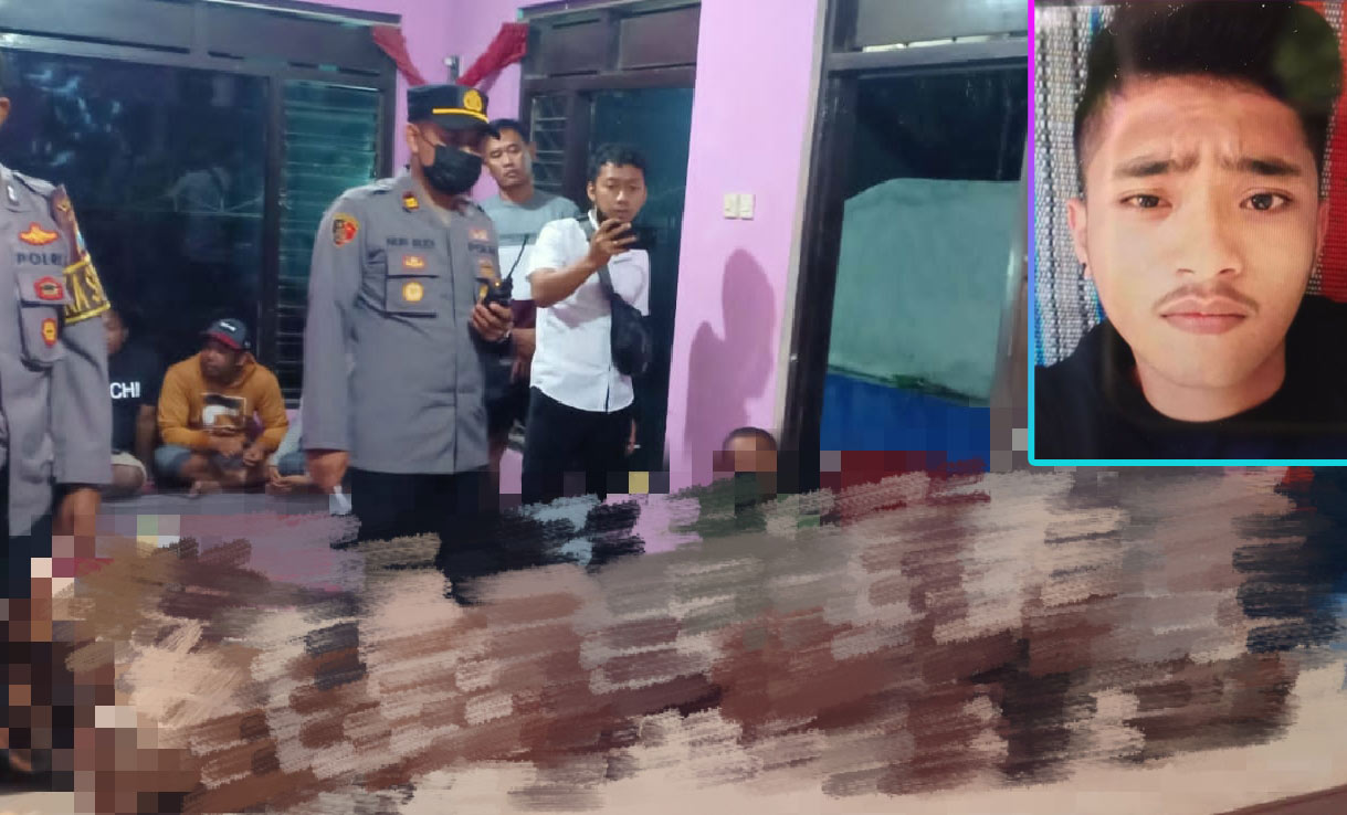 Jenazah korban dibawa langsung ke rumah duka karena keluarga tidak berkenan dilakukan autopsi. Inset, korban Riski semasa hidup.