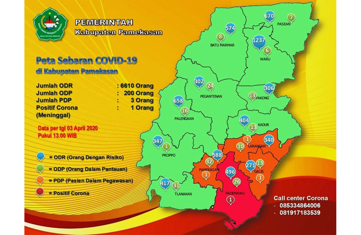 Peta sebaran Covid-19 di Pamekasan.
