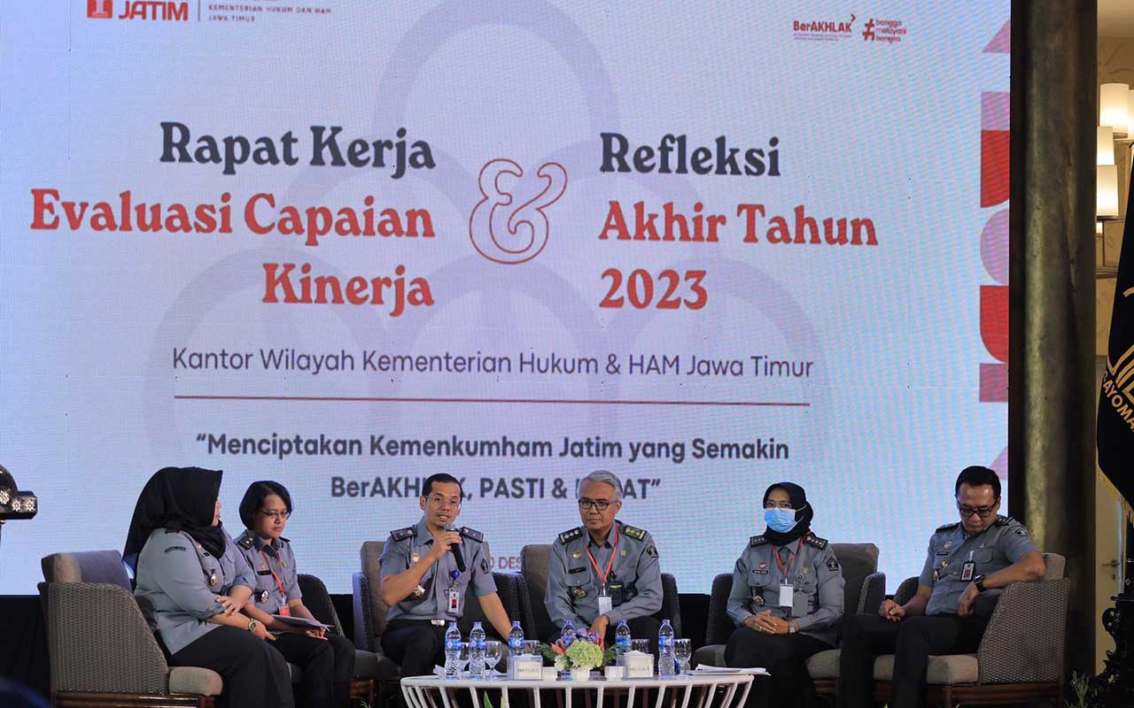 Raker Evaluasi Kinerja dan Refleski Akhir tahun 2023 Kemenkumham Jatim yang digelar di Amartha Hills, Batu, Senin-Rabu (18-20/12/2023).
