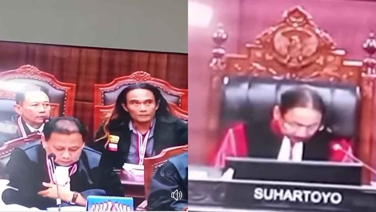 Foto kiri, M. Irfan Choirie bersama M Ali Murtadlo (kiri) saat mengikuti sidang. Ketua Panel 1 MK, Suhartoyo, saat memimpin sidang sengketa Pilkada Gresik 2024. Foto: Ist