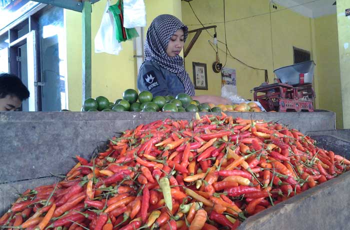 Ida, salah satu pedagang di Pasar Minulyo tengah menunggu pelanggan. foto: YUNIARDI S/ BANGSAONLINE 