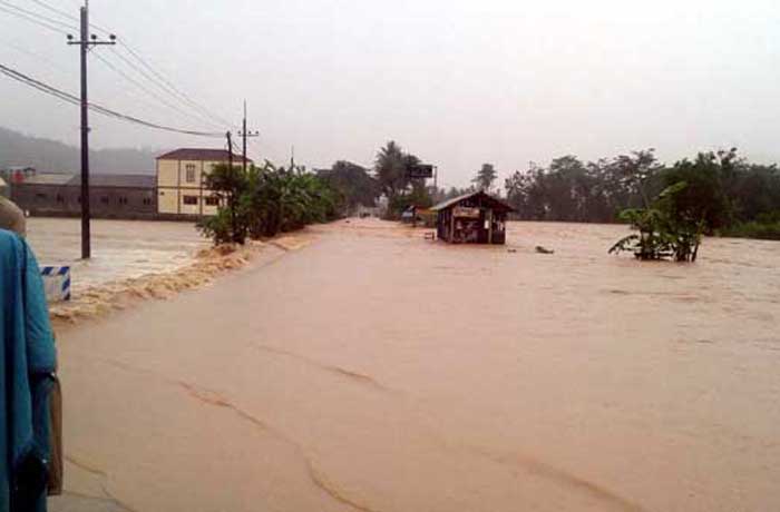Kondisi ruas jalan Pacitan-Purwantoro yang tergenang banjir. (istimewa).
