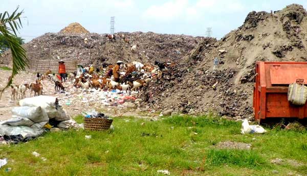 OVERLOAD: Gundukan sampah di TPA Randegan Mojokerto. foto: buana