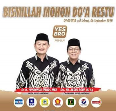 2. Dr. H. Yuhronur Efendy, MBA - Drs. KH. Abdul Rouf, M.Ag (Gerindra 4, Golkar 6, Nasdem 1, Perindo 1, PPP 3, PAN 7, Hanura 1, Demokrat 9 = 32 Kursi)