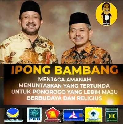 Ipong Muchlissoni - Bambang Tri Wahono (Nasdem 10, PKB 8, Golkar 4, PKS 4, Gerindra 5, Demokrat 5 = 36)