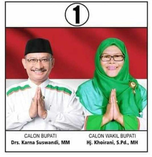 1. Drs. Karna Suswandi, MM dan Hj. Khoirani. S.Pd, MH. (PPP 9, Demokrat 5, Gerindra 6, PDIP 4, jumlah 24)