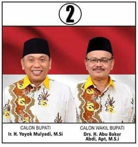 2. Ir. H. Yoyok Mulyadi, M.Si dan Drs. H. Abu Bakar Abdi, Apt, M.Si (PKB 13, Golkar 5, PKS 2, Hanura 1, jumlah 21)